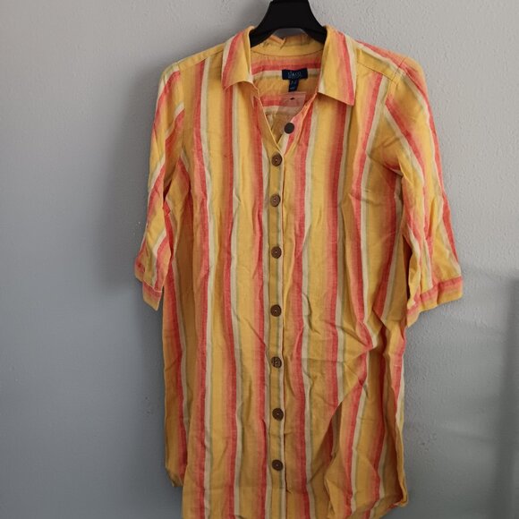 Denim & Co. Beach Button- Front Shirt Dress Cover-Up - Sz L a392648 - Picture 2 of 5